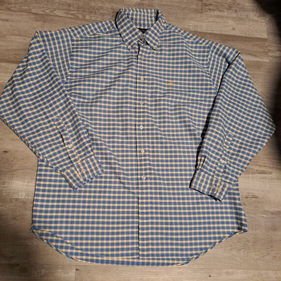 Brooks Brothers Shirt Mens XL Blue Yellow Gingham Supima Cotton Button Down - Picture 1 of 11